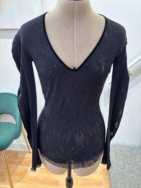 Just Cavalli Black Sheer Patterned Knit Top